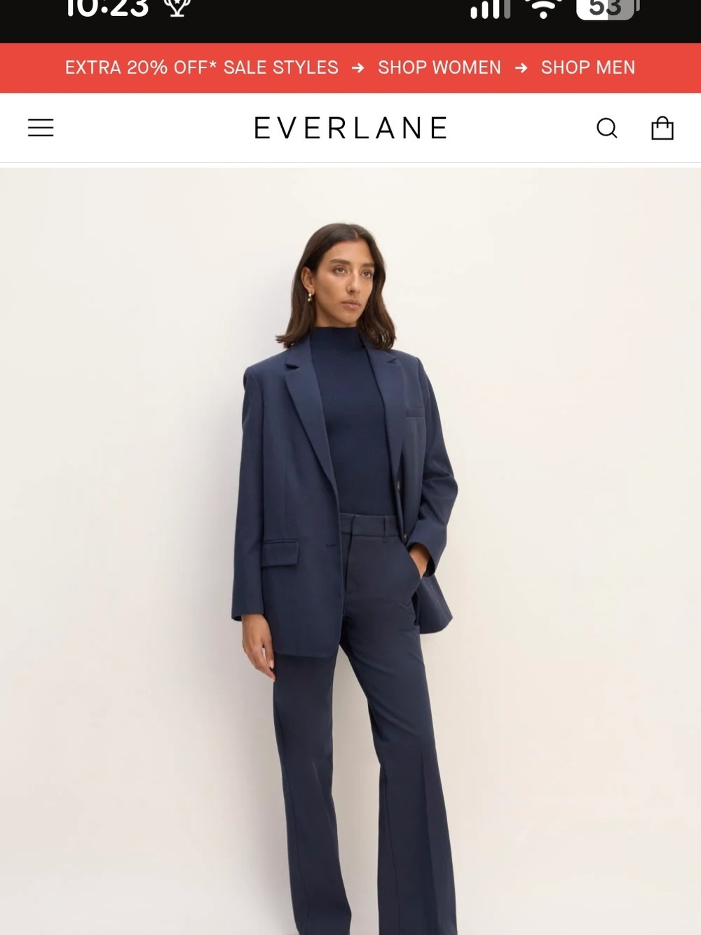 Everlane Navy Bi Stretch Wide Legged Pants